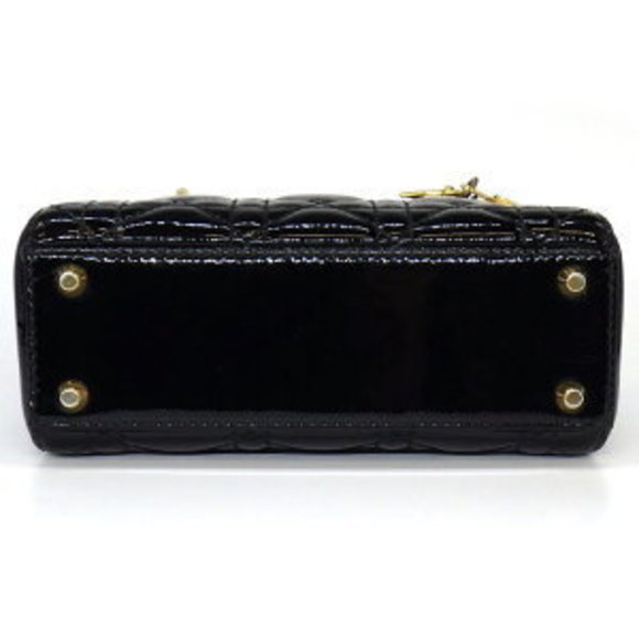 Dior Shoulder Bag Lady Mini Black Cannage Patent Calfskin Cowhide - Picture 4 of 11